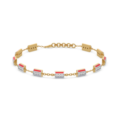 Red Enamel Accent - Lab Diamond Chrome Bracelet