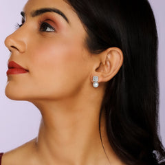 Silver Studded Drop Pearl Stud Earrings