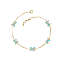 Turquoise Butterfly - Lab Diamond Station Bracelet