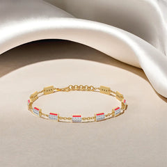 Red Enamel Accent - Lab Diamond Chrome Bracelet