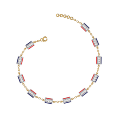 Red Enamel Accent - Lab Diamond Chrome Bracelet