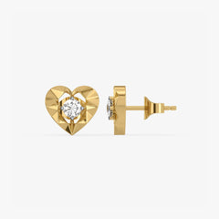 Golden Heart - Lab Diamond Solitaire Stud Earrings