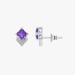 Regal Amethyst - Lab Diamond Stud Earrings