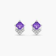 Regal Amethyst - Lab Diamond Stud Earrings