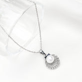 Silver Seashell Pearl Pendant with Link Chain