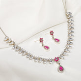 Silver Pink Flower Drop Solitaire Set