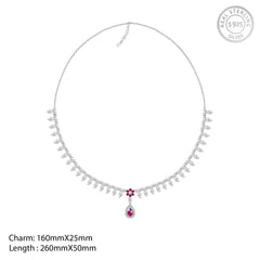 Silver Pink Flower Drop Solitaire Set