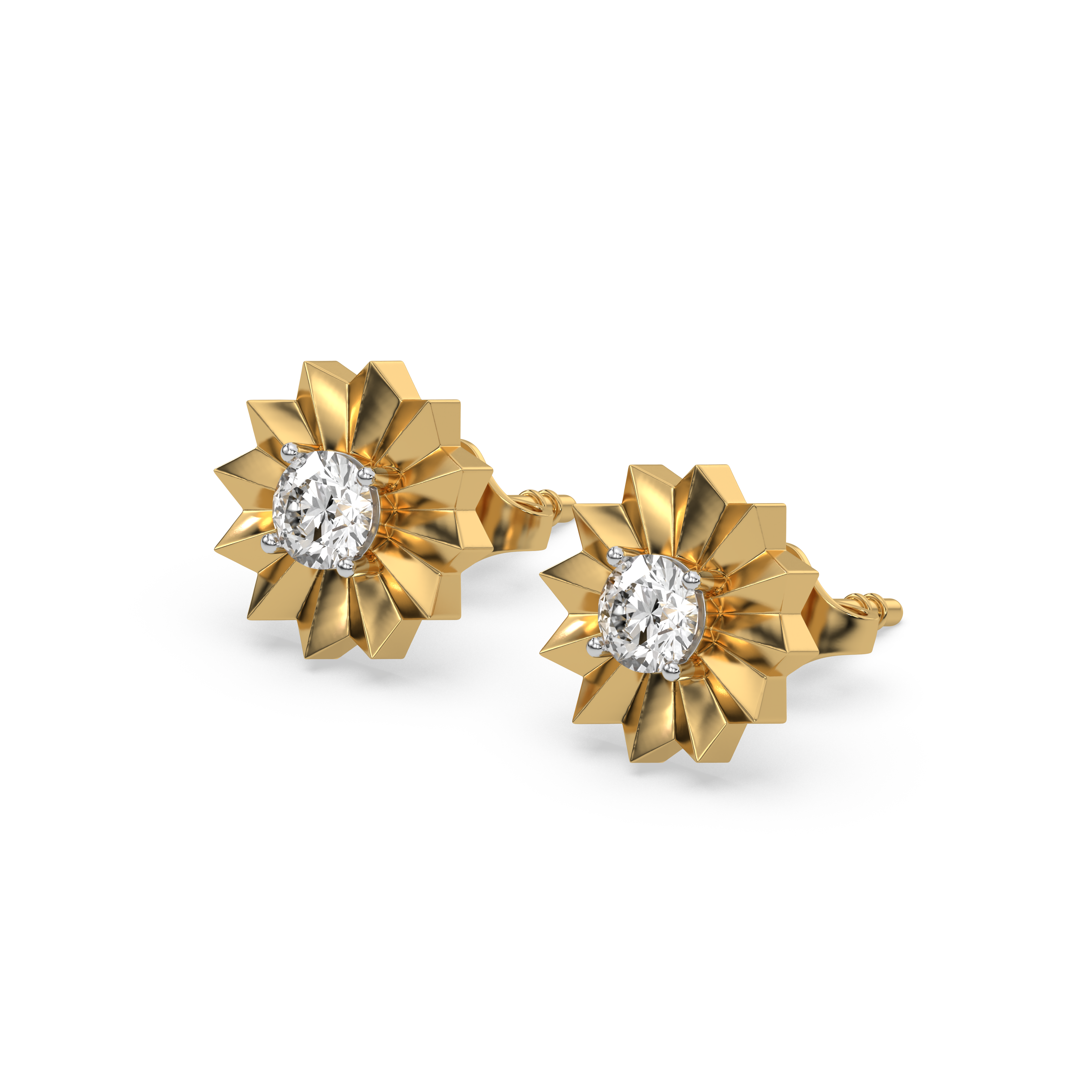 Golden Bloom - Lab Diamond Solitaire Stud Earrings