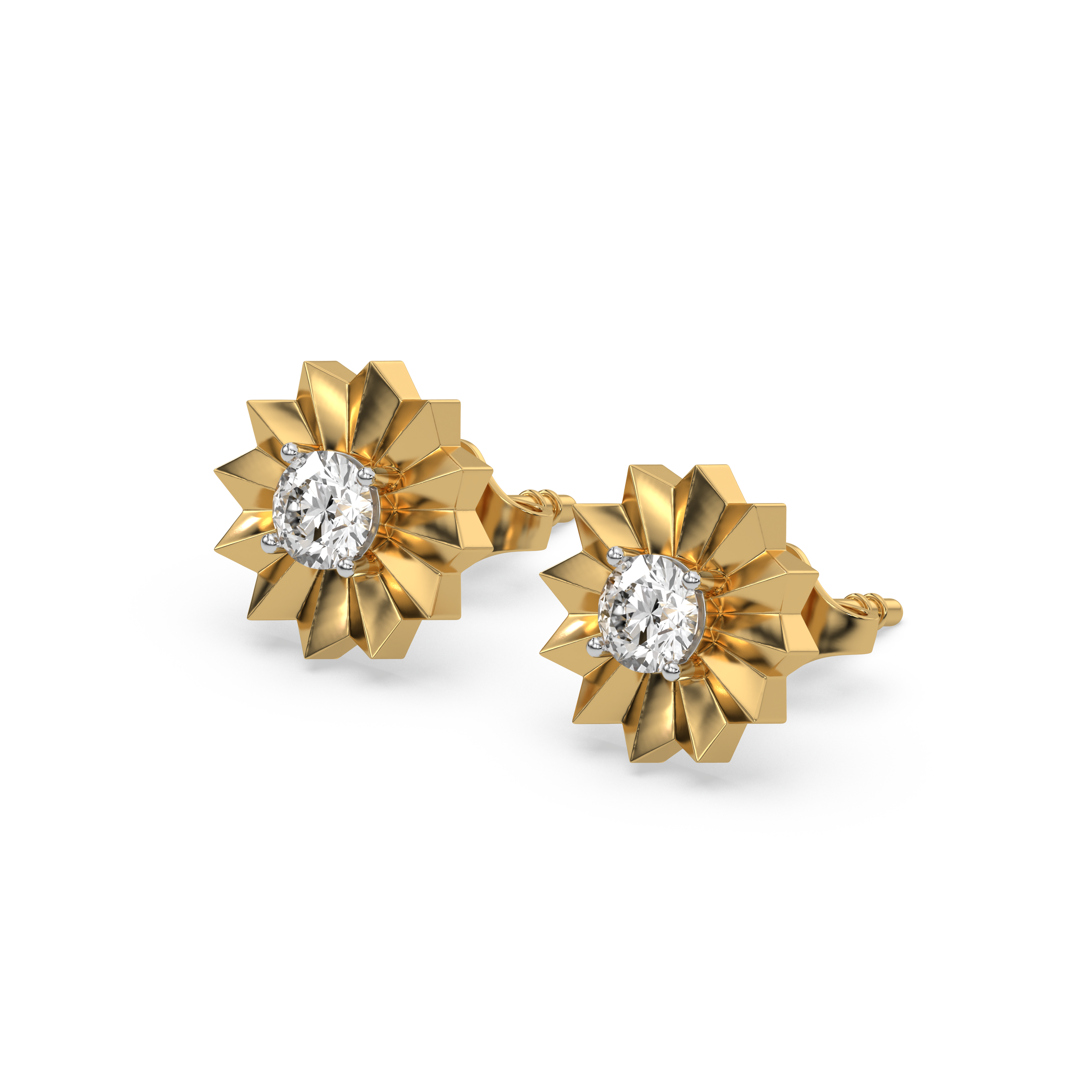 Golden Bloom - Lab Diamond Solitaire Stud Earrings