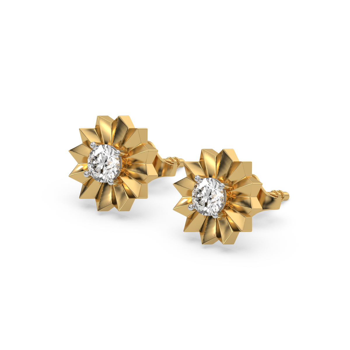 Golden Bloom - Lab Diamond Solitaire Stud Earrings