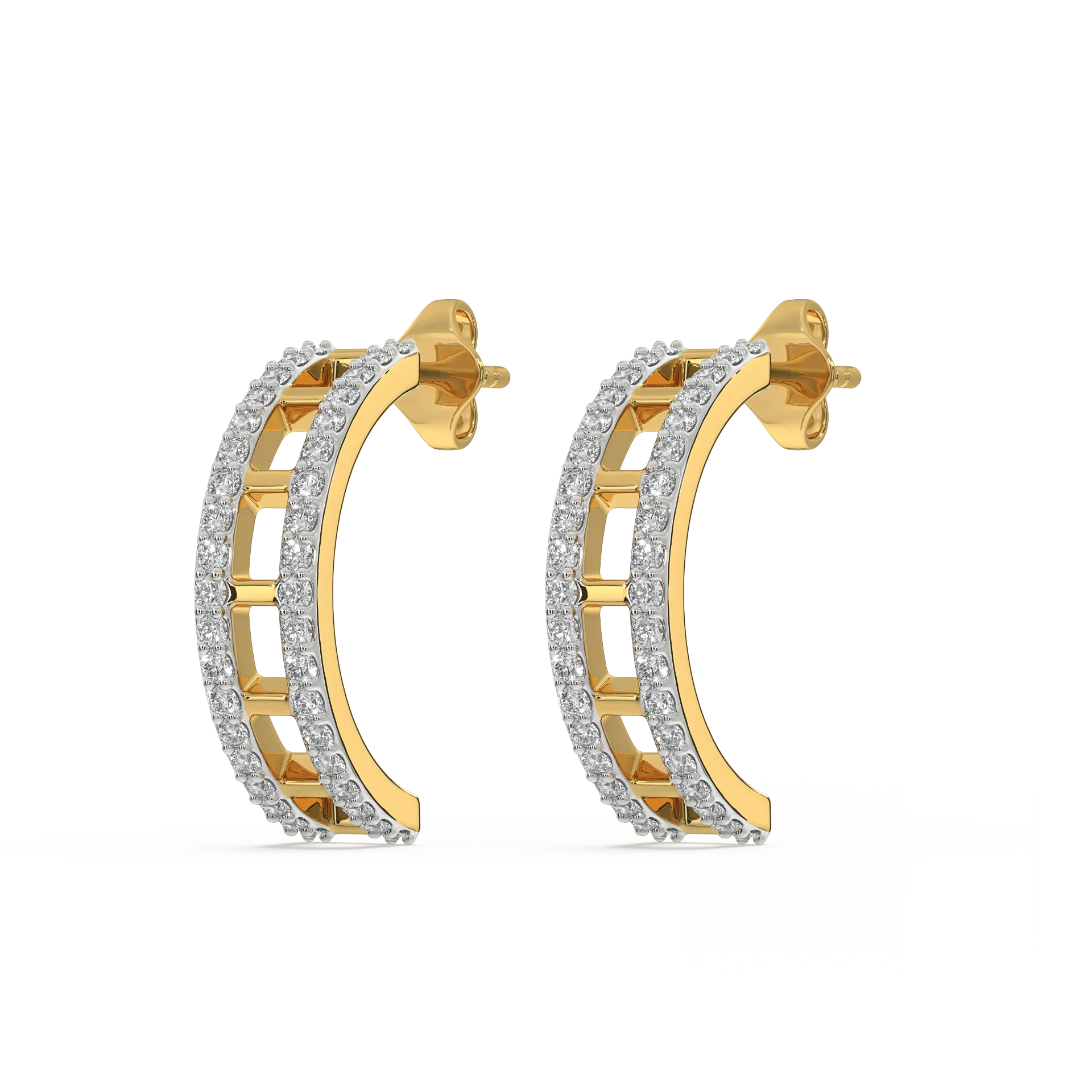 Double Pleated - Lab Diamond Hoop Earrings Secondary image
