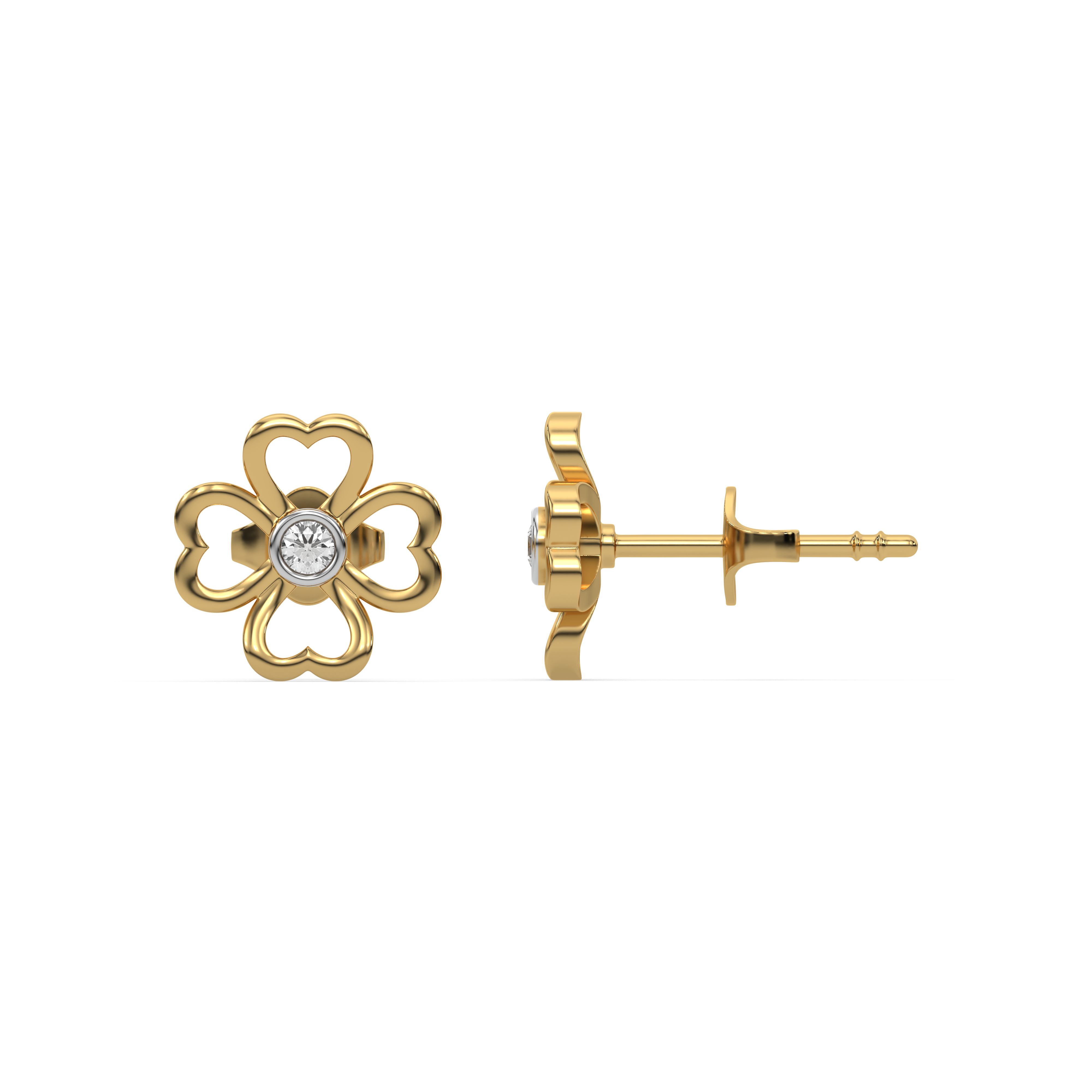 Clover Bezel - Lab Diamond Stud Earrings