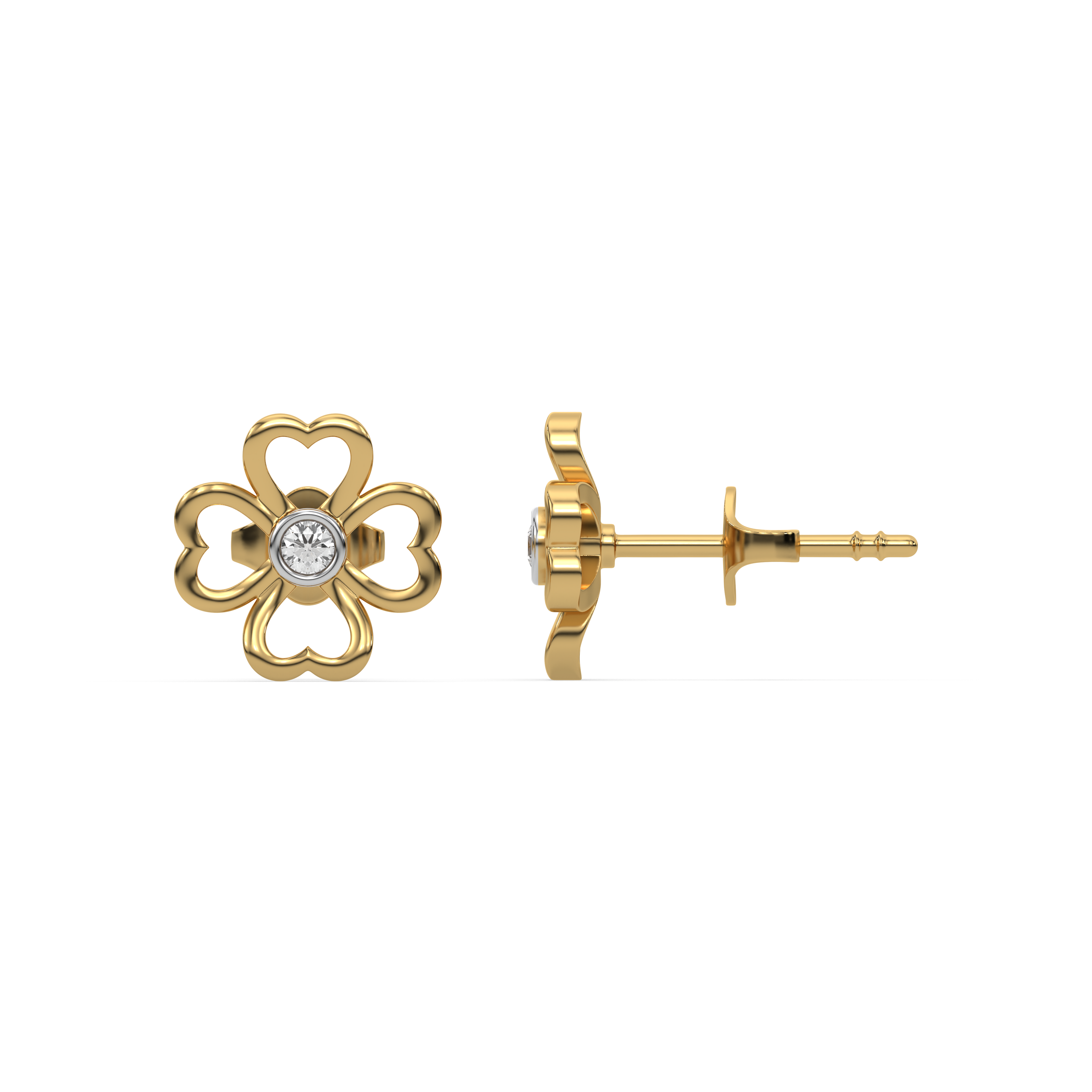 Clover Bezel - Lab Diamond Stud Earrings