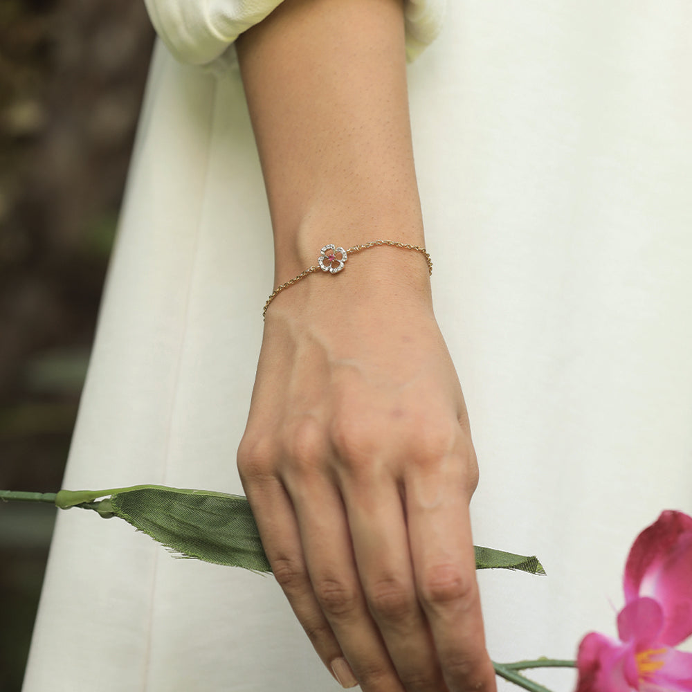 Grace Blossom - Lab Diamond & Ruby Bracelet