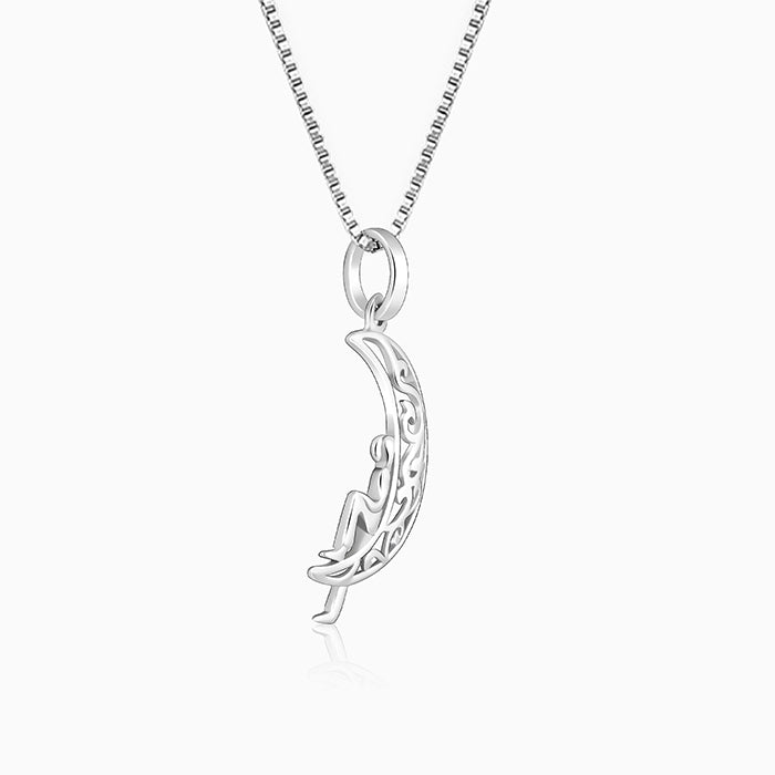 Oxidised Silver Unwind Moon Pendant with Box Chain