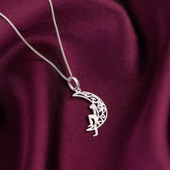 Oxidised Silver Unwind Moon Pendant with Box Chain