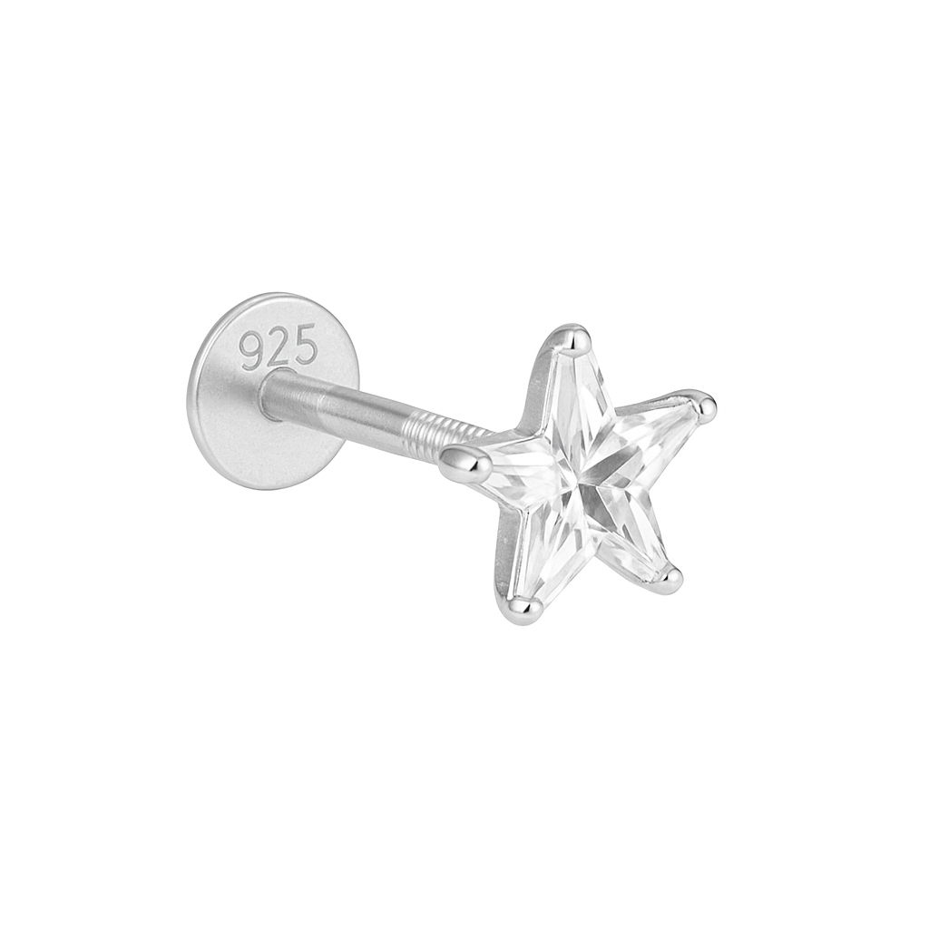 925 Silver Star Crystal Nosepin – South Screw Type