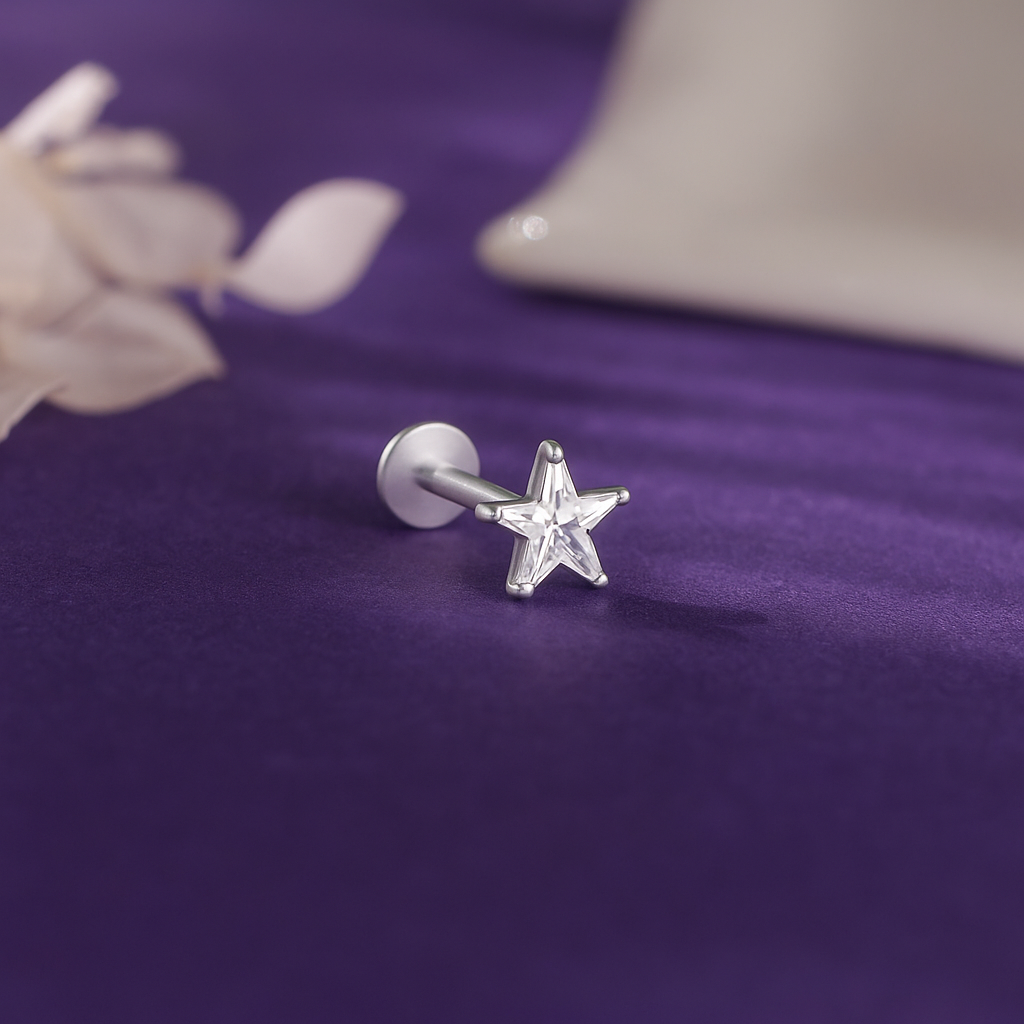 925 Silver Star Crystal Nosepin – South Screw Type