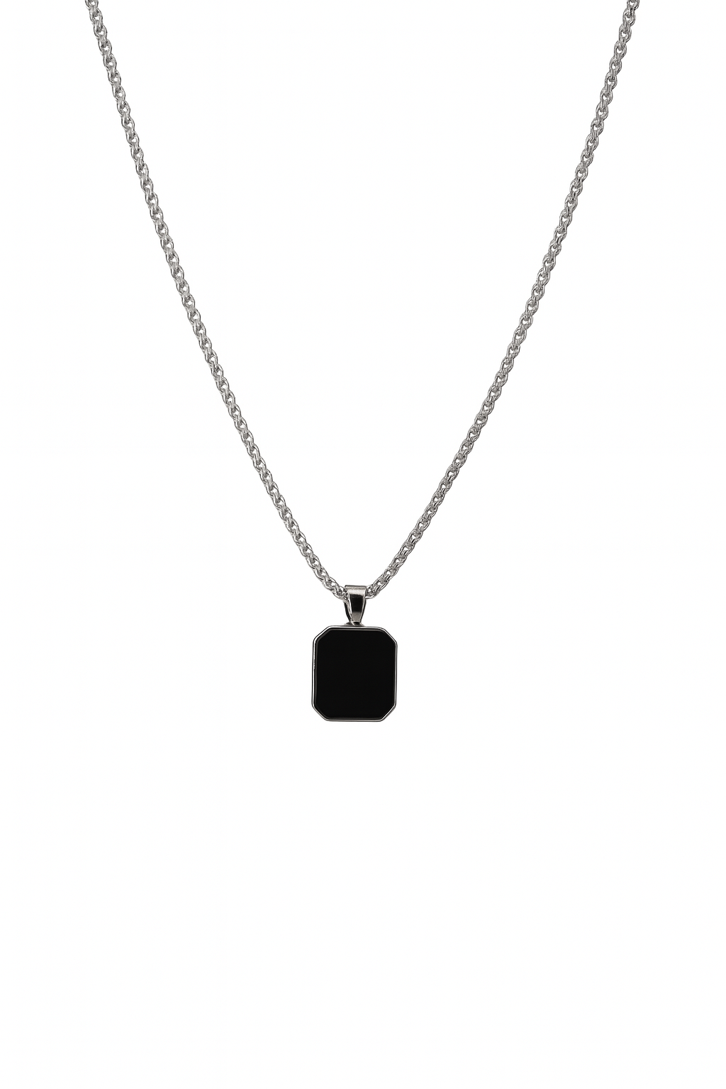 Obsidian Edge Tag Pendant – Silver Chain Edition