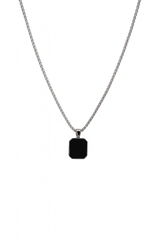 Obsidian Edge Tag Pendant – Silver Chain Edition