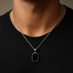 Obsidian Edge Tag Pendant – Silver Chain Edition