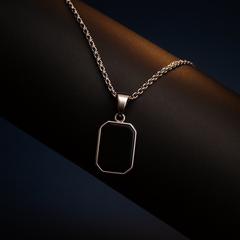 Obsidian Edge Tag Pendant – Silver Chain Edition