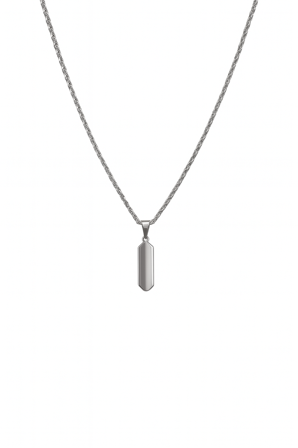 Polished Silver Edge Pendant – Minimal Steel Necklace