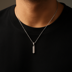 Polished Silver Edge Pendant – Minimal Steel Necklace