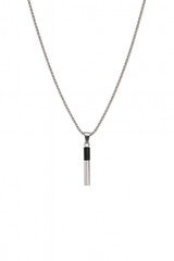 Monochrome Bullet Bar Pendant – Dual Tone Steel Chain