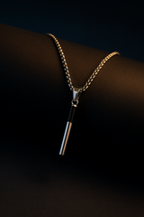 Monochrome Bullet Bar Pendant – Dual Tone Steel Chain