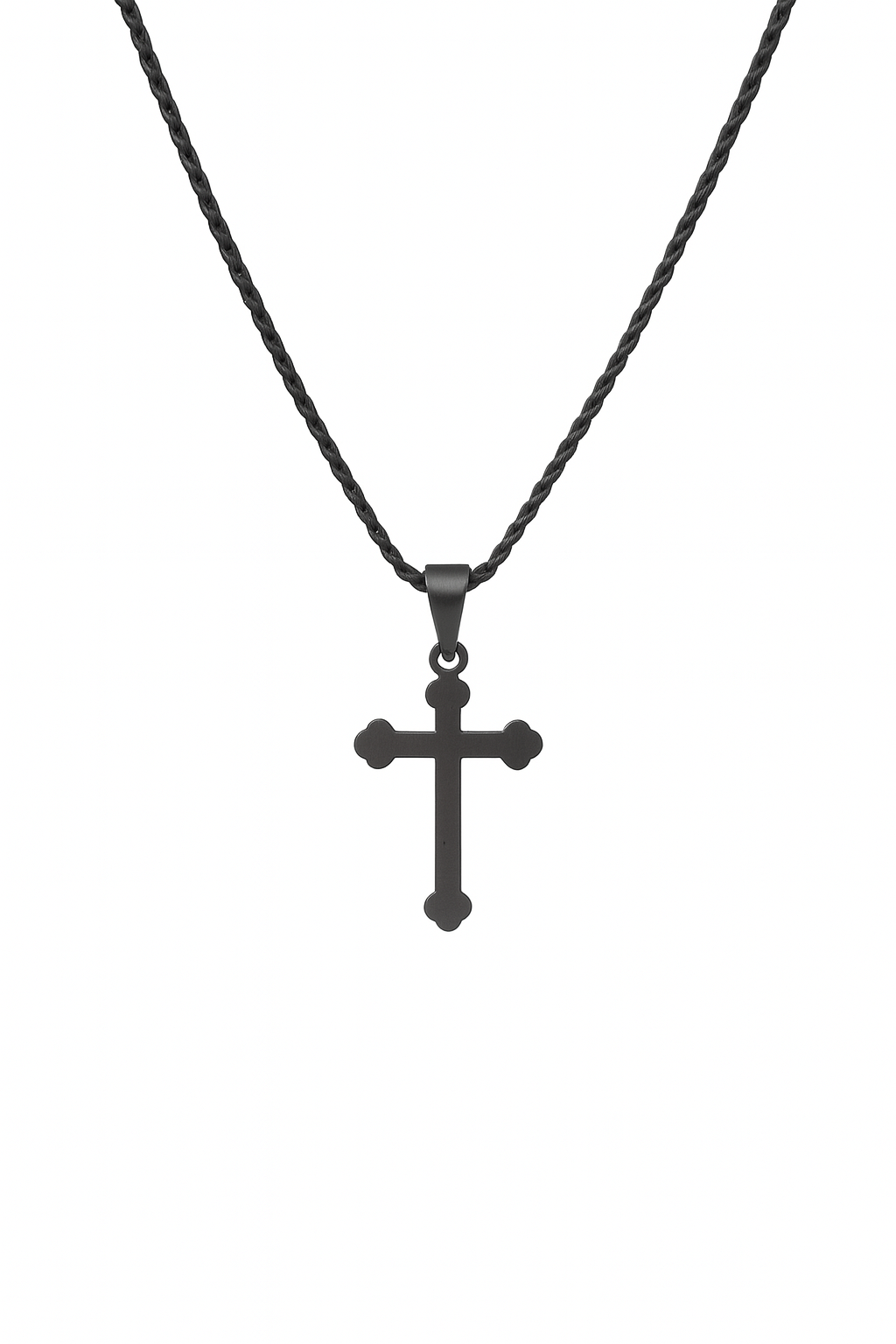 Matte Black Faith Cross Pendant – Minimalist Chain