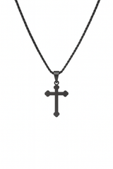Matte Black Faith Cross Pendant – Minimalist Chain