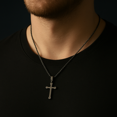 Matte Black Faith Cross Pendant – Minimalist Chain