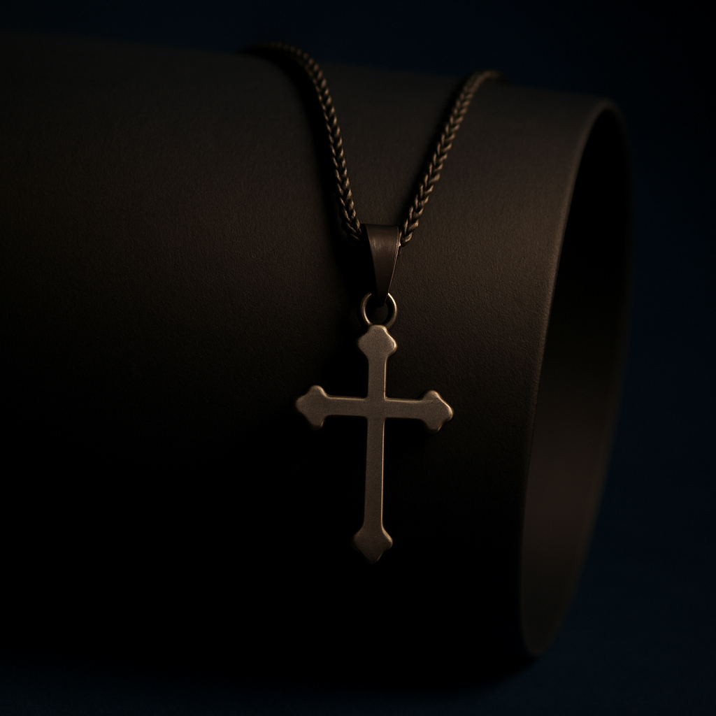 Matte Black Faith Cross Pendant – Minimalist Chain
