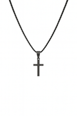 Matte Black Minimal Cross Pendant – Rope Chain Necklace