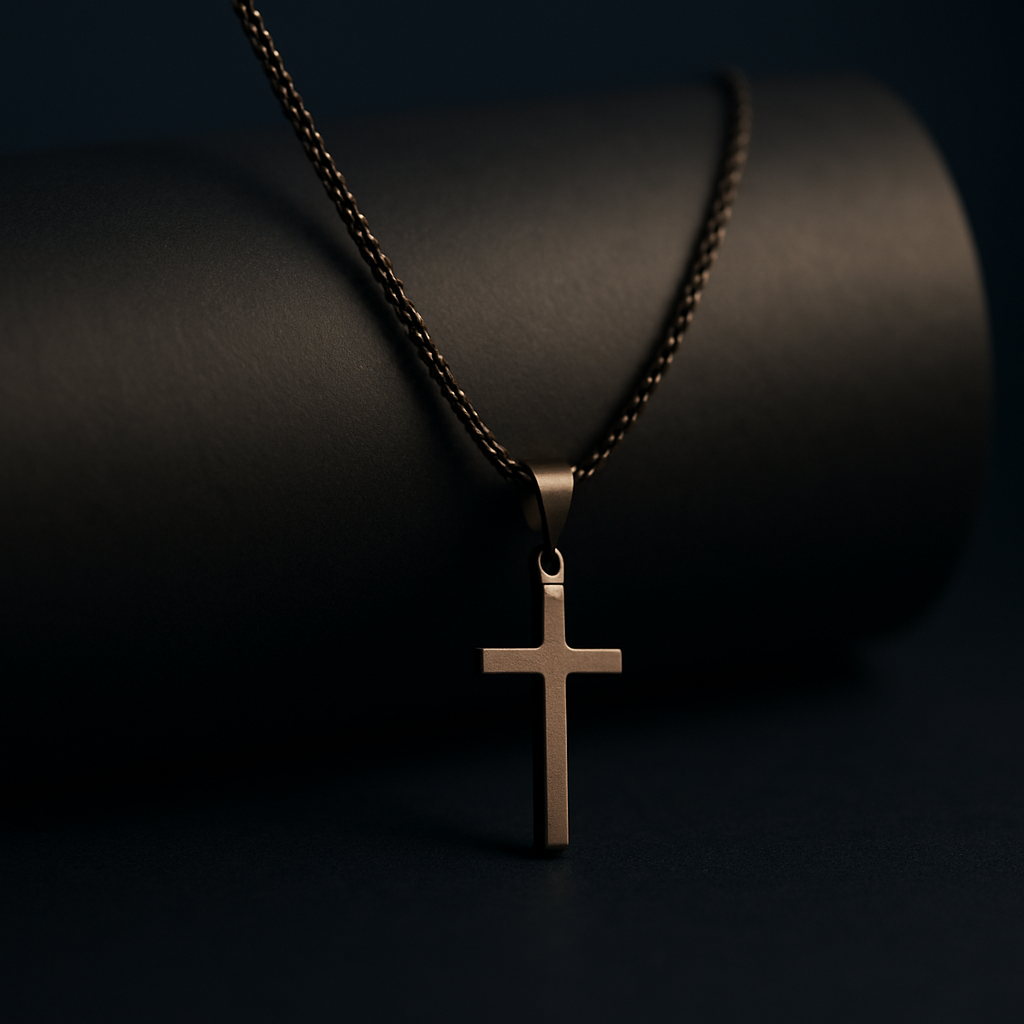 Matte Black Minimal Cross Pendant – Rope Chain Necklace
