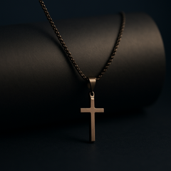 Matte Black Minimal Cross Pendant – Rope Chain Necklace