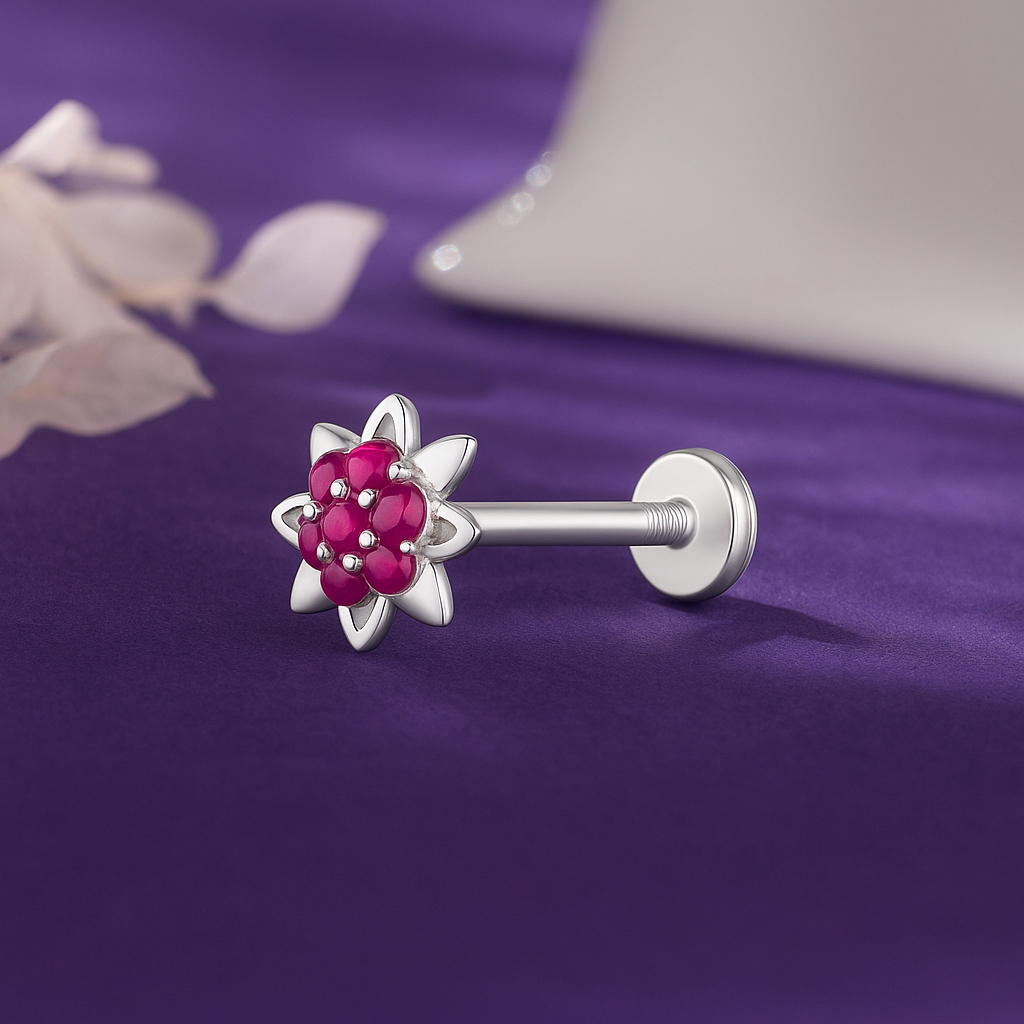 Ruby Blossom Silver Screw Nose Stud