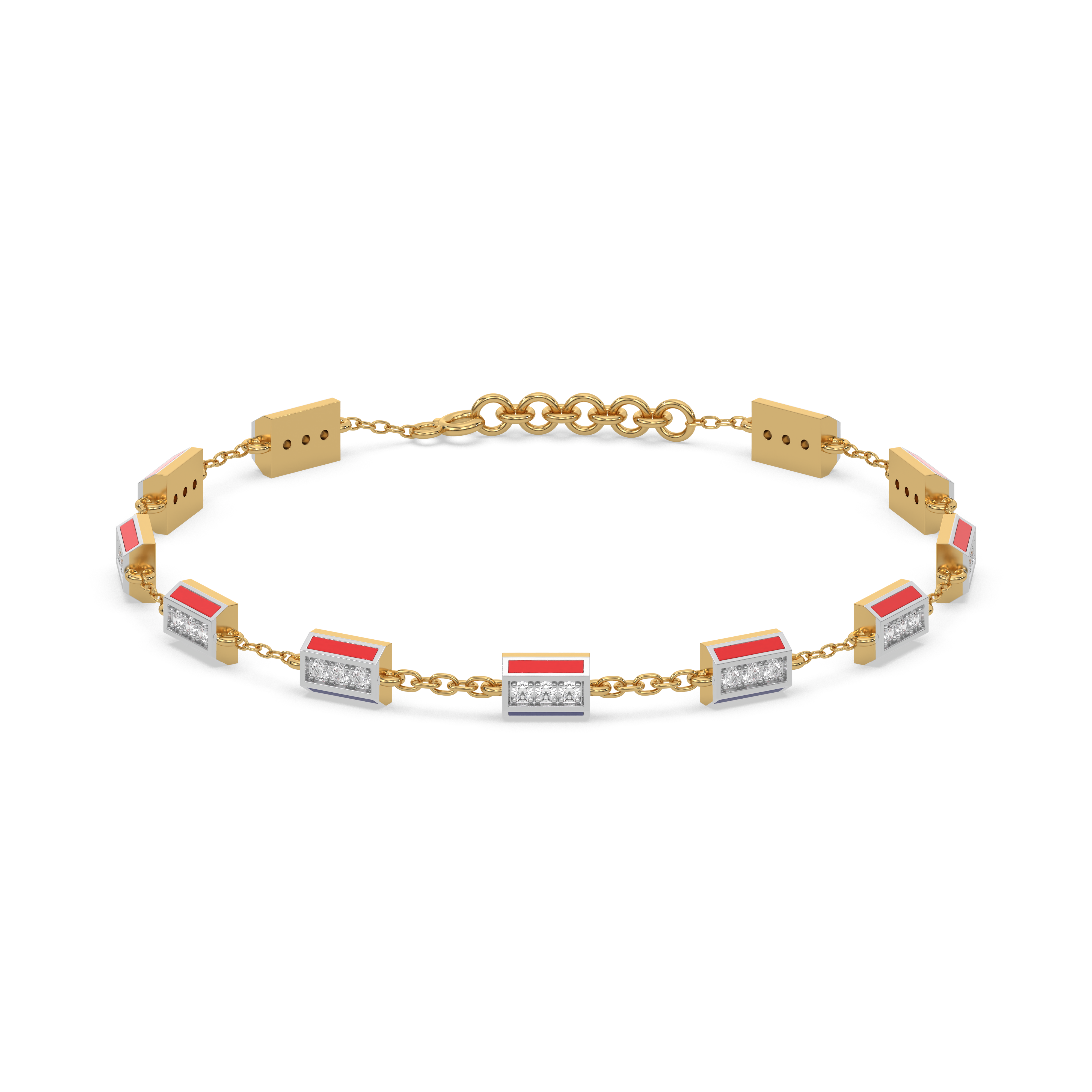 Red Enamel Accent - Lab Diamond Chrome Bracelet