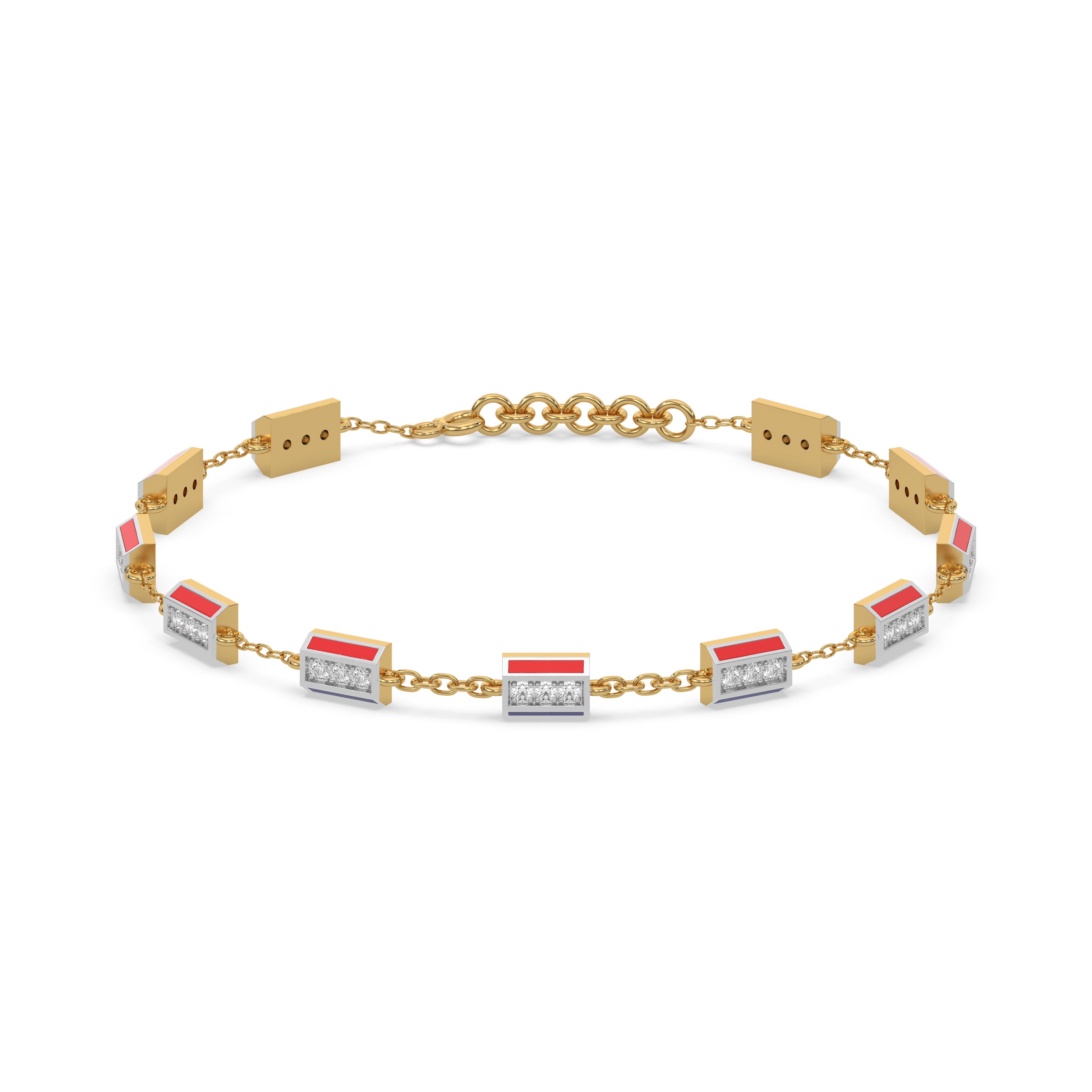 Red Enamel Accent - Lab Diamond Chrome Bracelet