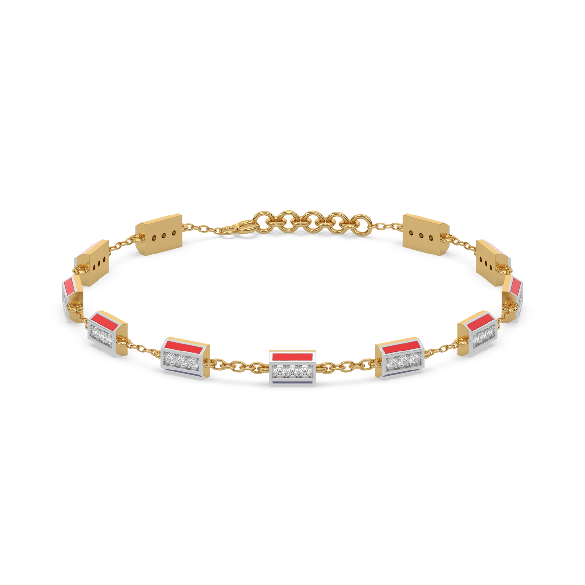 Red Enamel Accent - Lab Diamond Chrome Bracelet