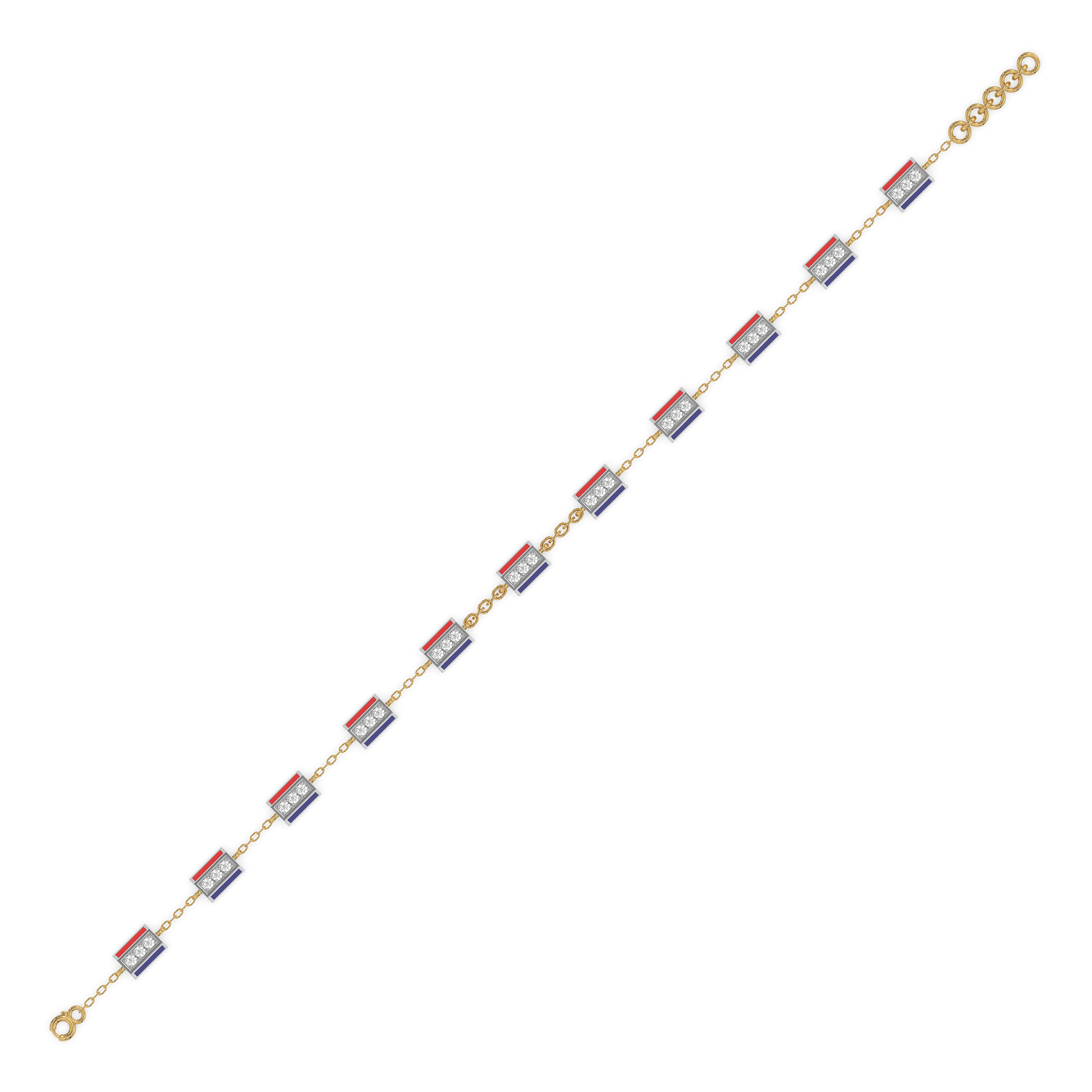 Red Enamel Accent - Lab Diamond Chrome Bracelet