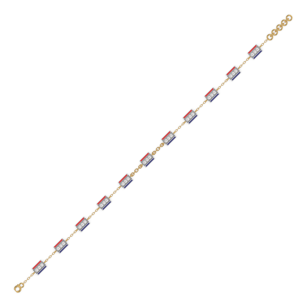 Red Enamel Accent - Lab Diamond Chrome Bracelet