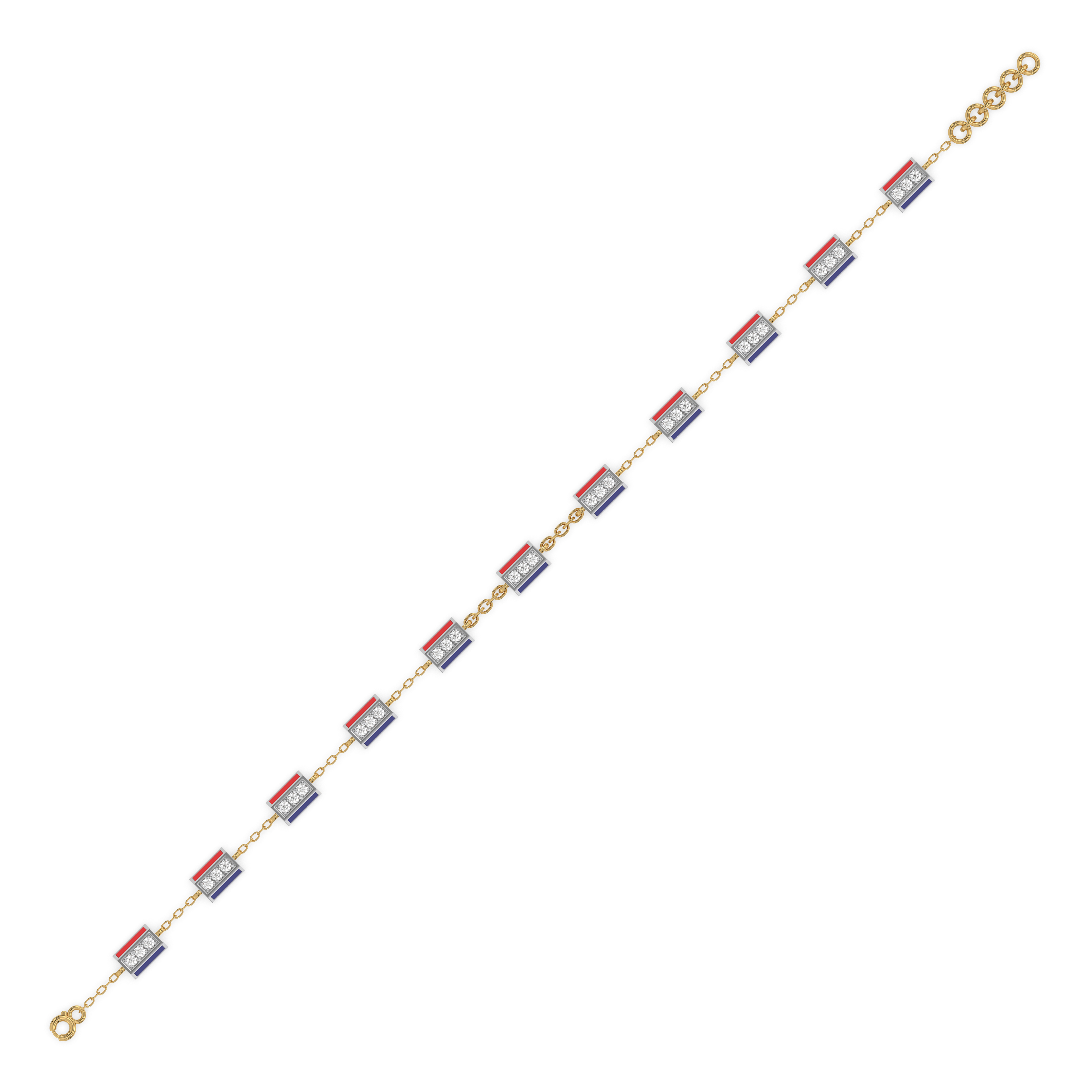 Red Enamel Accent - Lab Diamond Chrome Bracelet