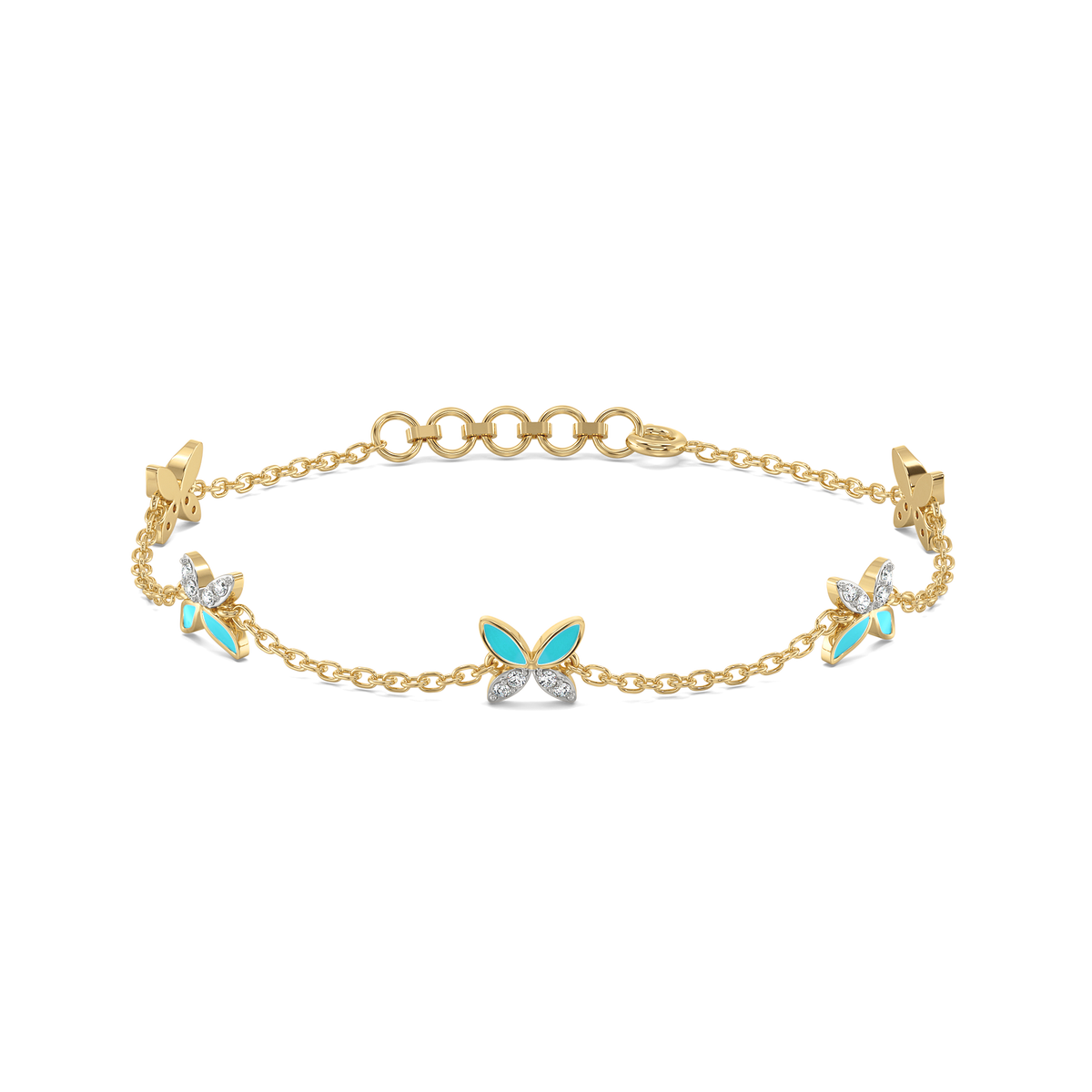 Turquoise Butterfly - Lab Diamond Station Bracelet