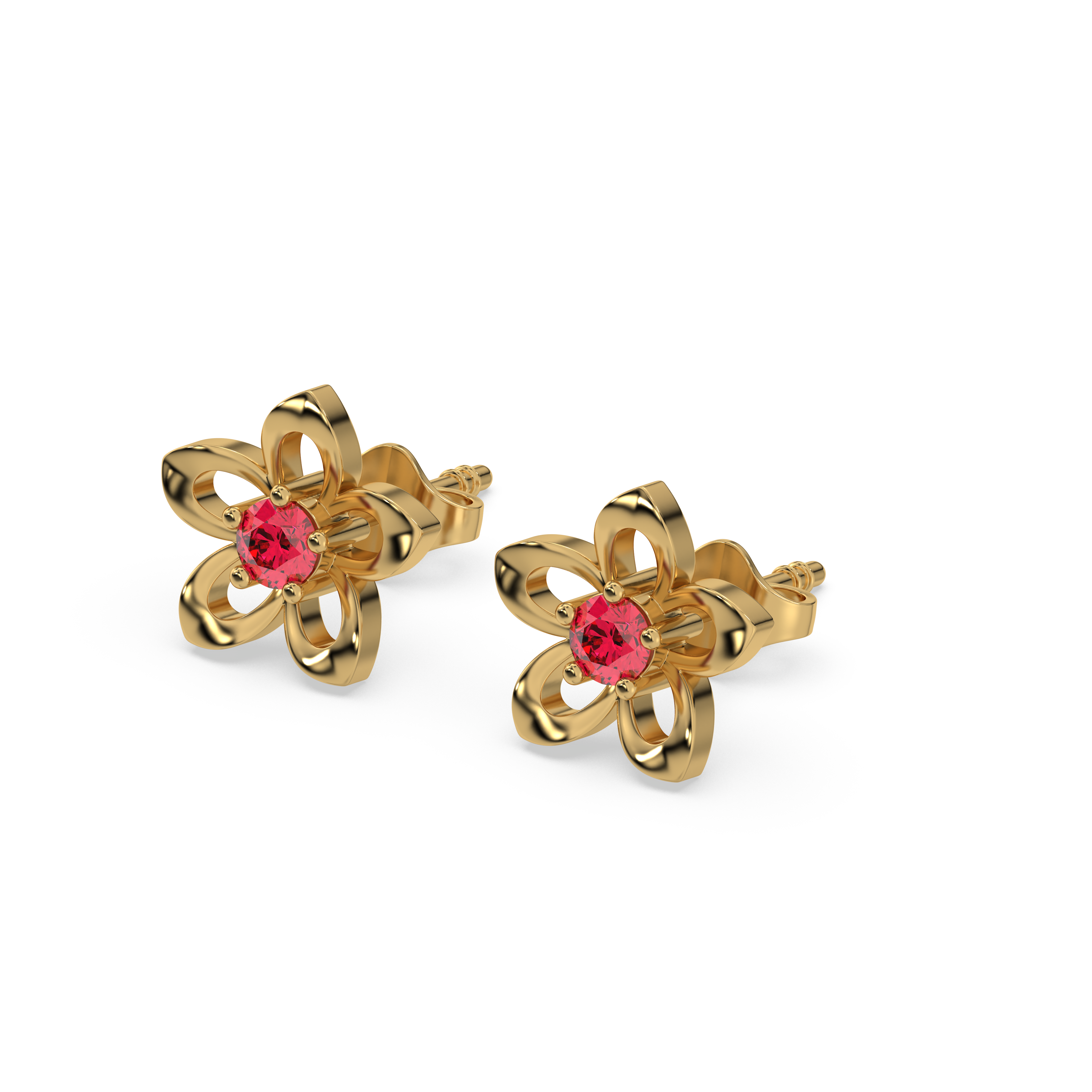 Crimson Bloom - Ruby Stud Earrings
