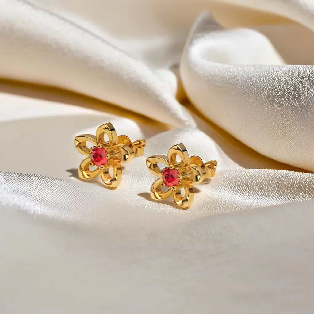 Crimson Bloom - Ruby Stud Earrings
