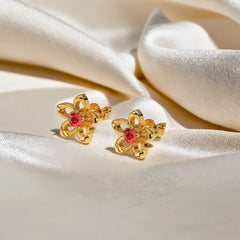 Crimson Bloom - Ruby Stud Earrings