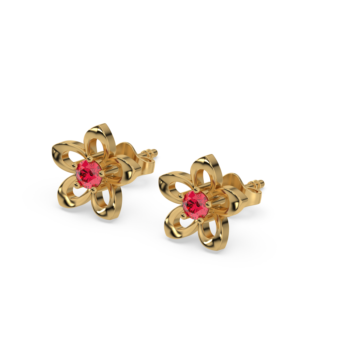 Crimson Bloom - Ruby Stud Earrings