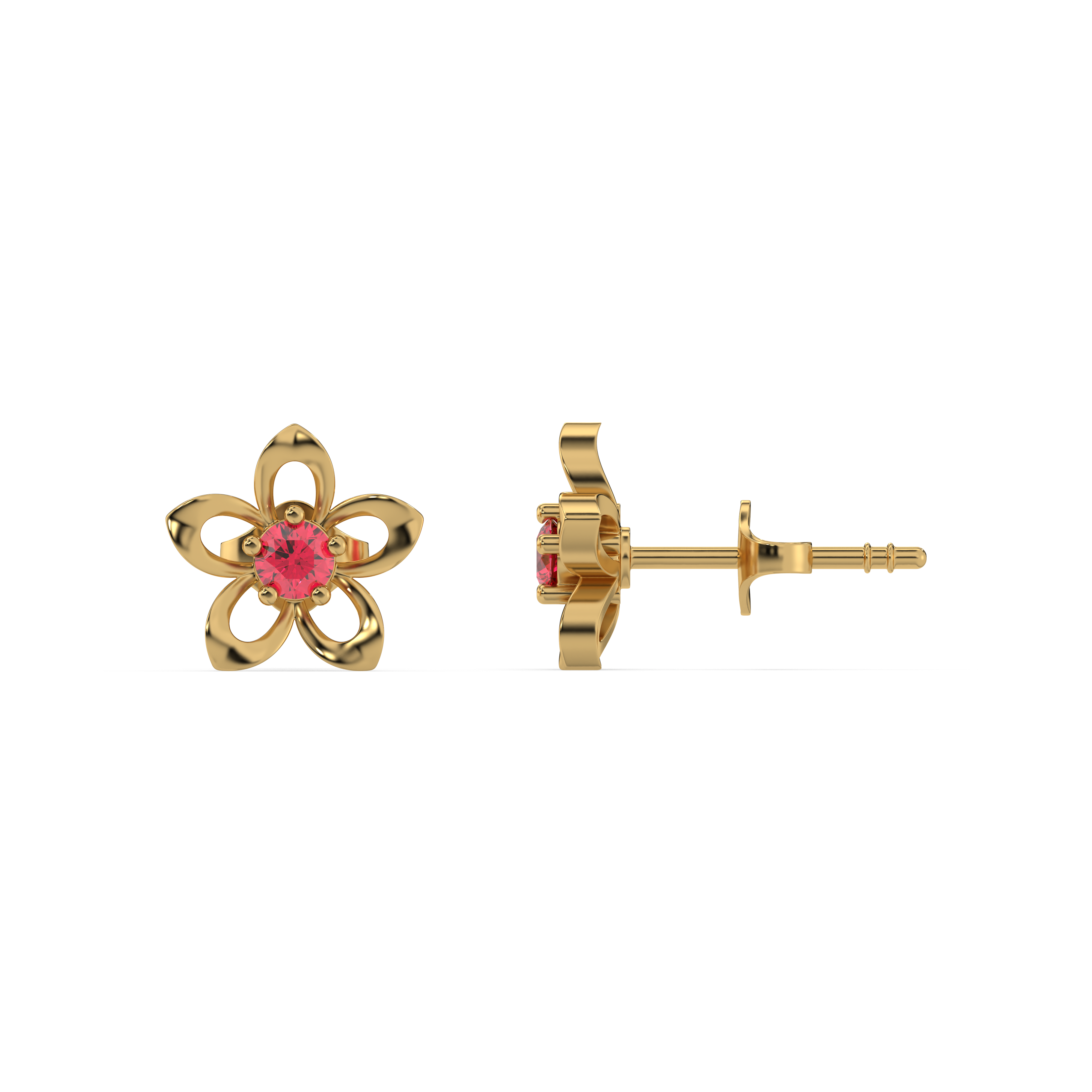 Crimson Bloom - Ruby Stud Earrings